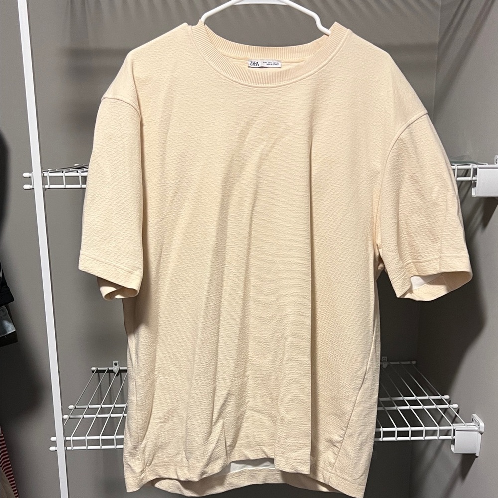 Zara Men Beige Short-Sleeve Textured Tee